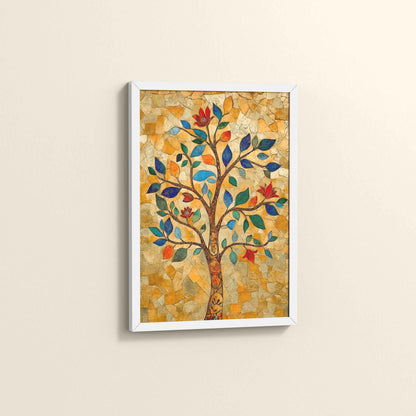 Side View of Modern Tree Motif – Madhubani Style Wall Painting in White Color Frame