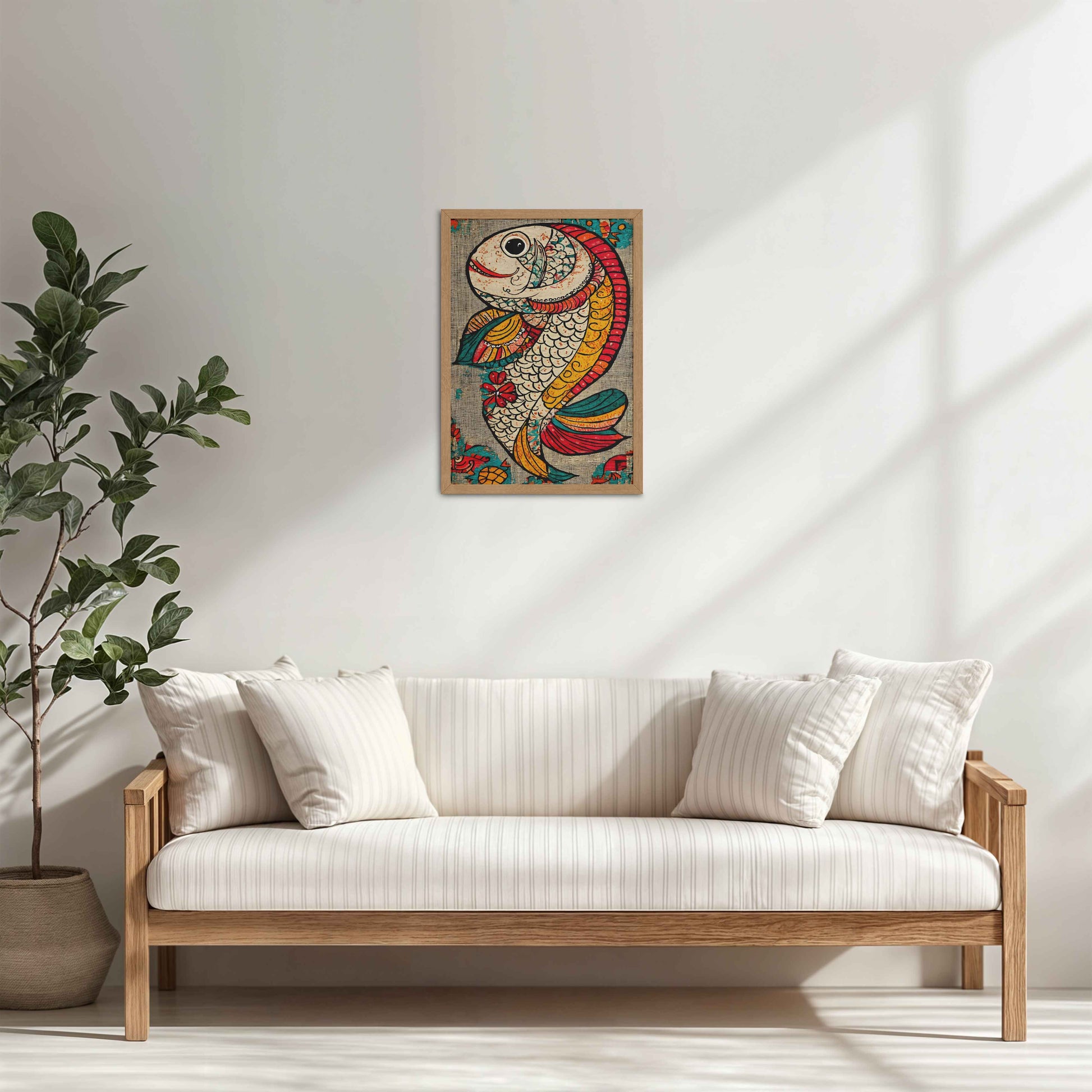 Living Room Cabinet Table Preview of Abstract colorful Fish – Traditional Madhubani Wall Art Frame in Natrual Color Frame