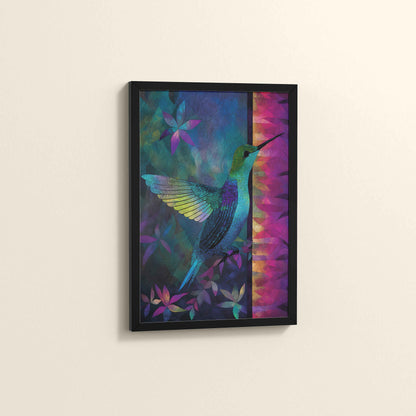 Side View of Graceful Hummingbird – Traditional Madhubani Wall Art in Black Color Frame