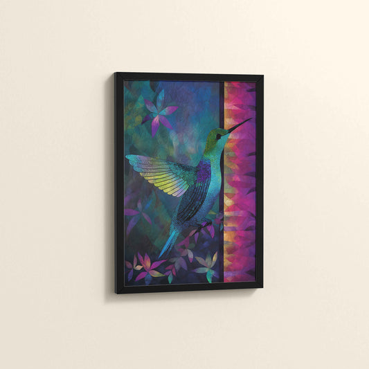 Side View of Graceful Hummingbird – Traditional Madhubani Wall Art in Black Color Frame