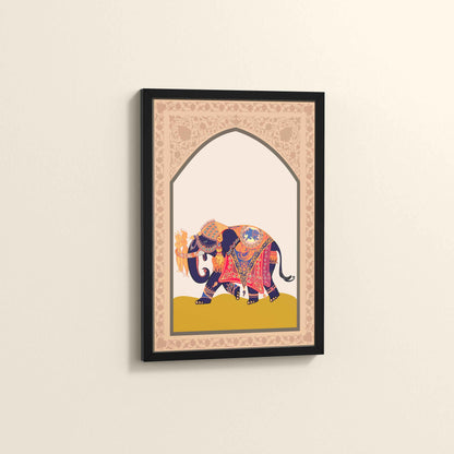 Side View of Royal Elephant – Traditional Madhubani Art Painting in Black Color Frame