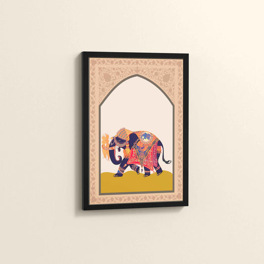 Side View of Royal Elephant – Traditional Madhubani Art Painting in Black Color Frame