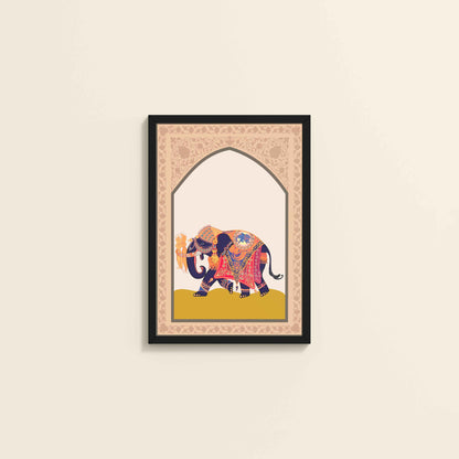 Wall View of Royal Elephant – Traditional Madhubani Art Painting in Black Color Frame