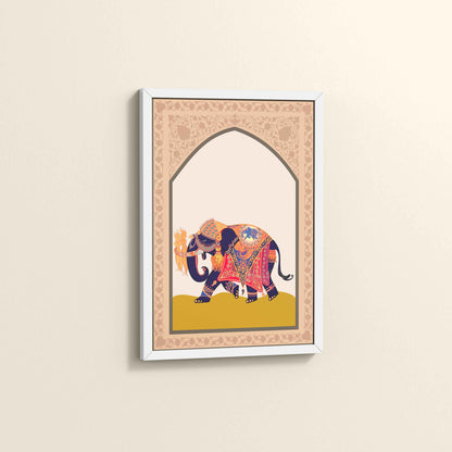 Side View of Royal Elephant – Traditional Madhubani Art Painting in White Color Frame