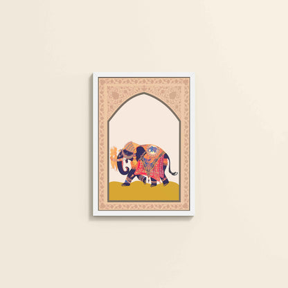 Wall View of Royal Elephant – Traditional Madhubani Art Painting in White Color Frame