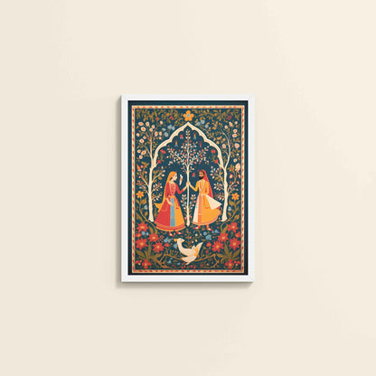 Wall View of Indian King and Queen – Traditional Madhubani Art Frame in White Color Frame