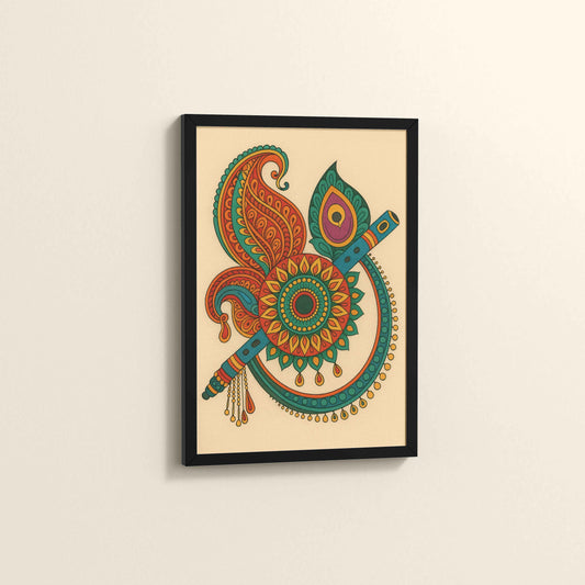 Side View of Flute & Feather – Krishna Crerative Mandala Art in Black Color Frame
