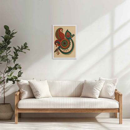 Living Room Cabinet Table Preview of Flute & Feather – Krishna Crerative Mandala Art in White Color Frame