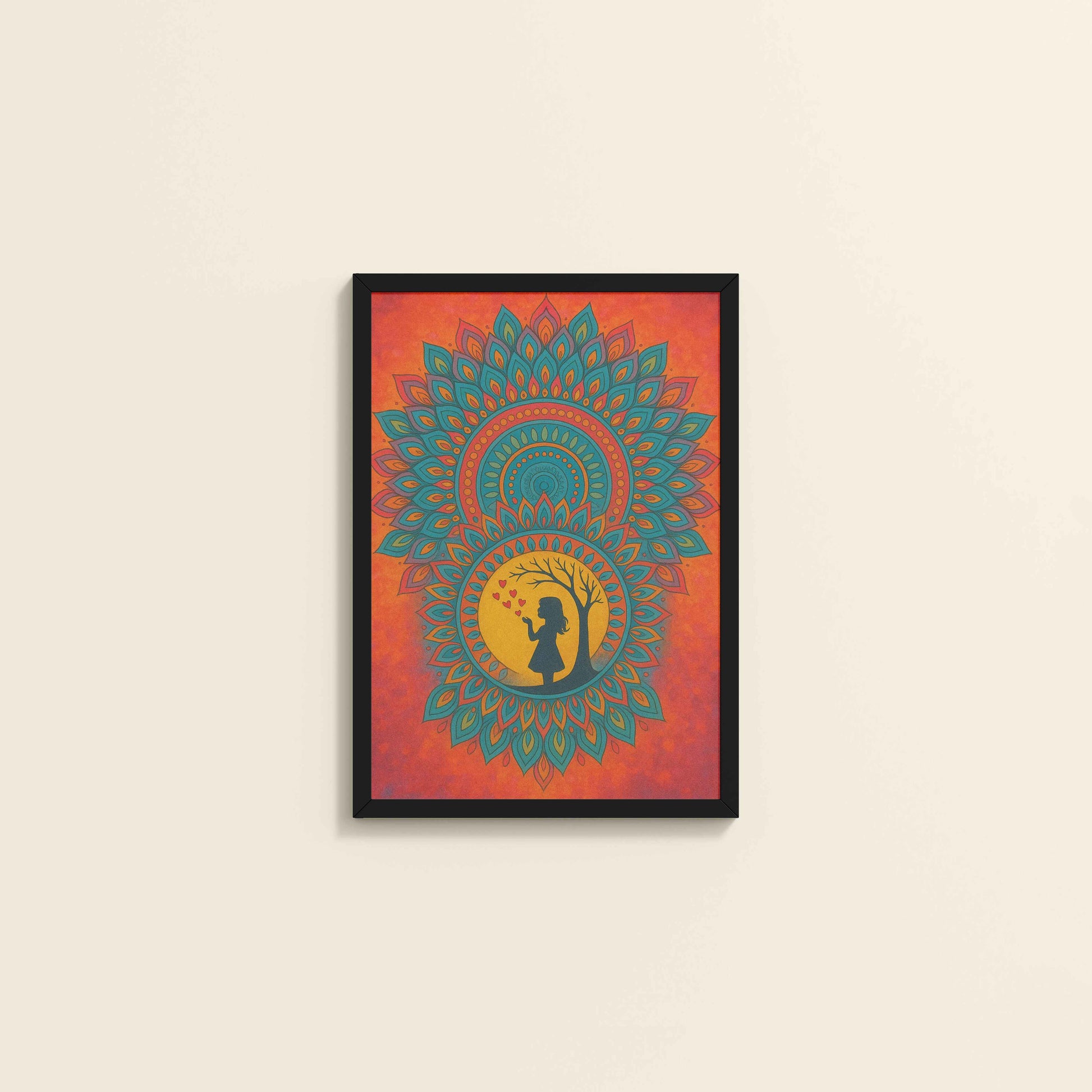 Wall View of A Child’s Imagination – Mandala Art Wall Decor in Black Color Frame