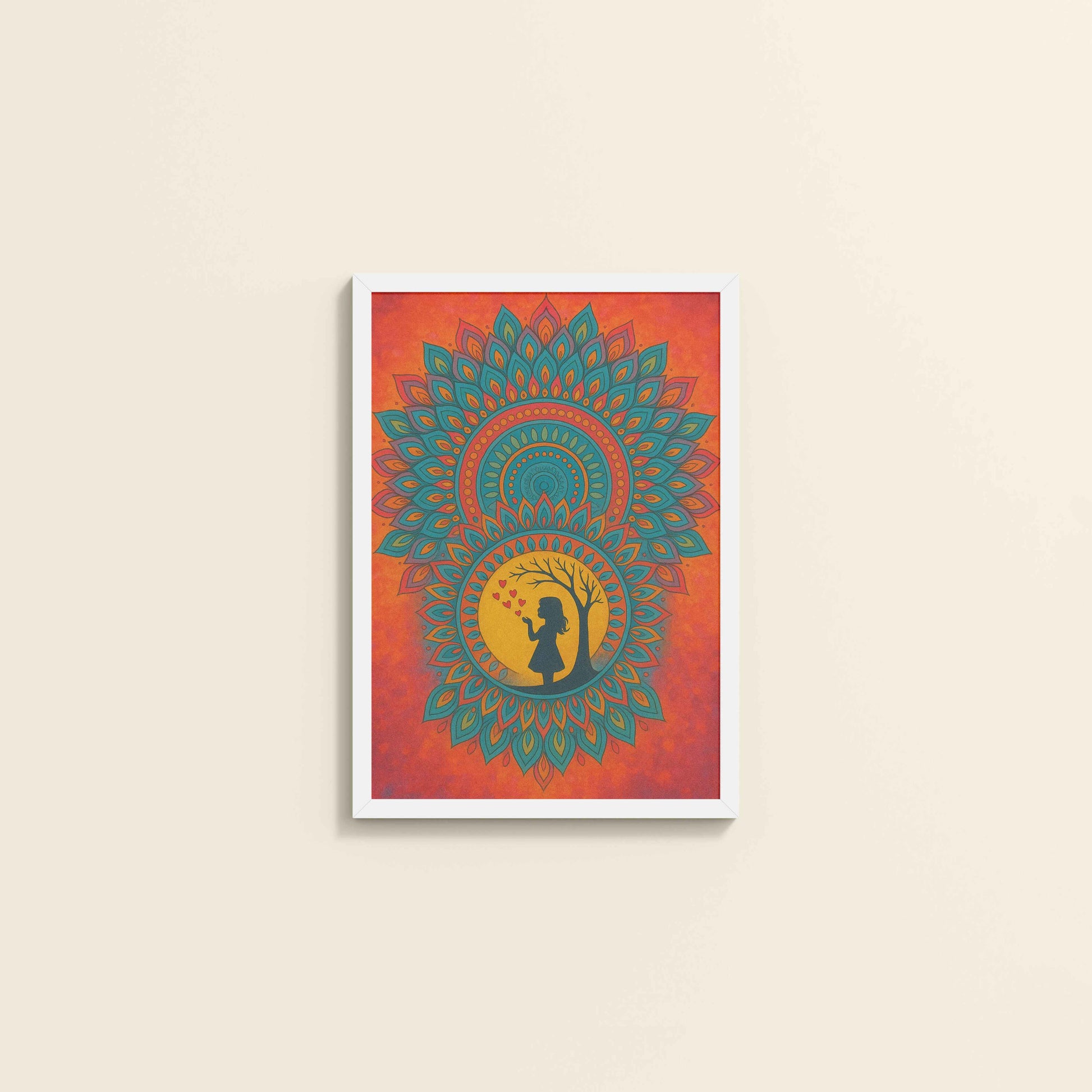 Wall View of A Child’s Imagination – Mandala Art Wall Decor in White Color Frame