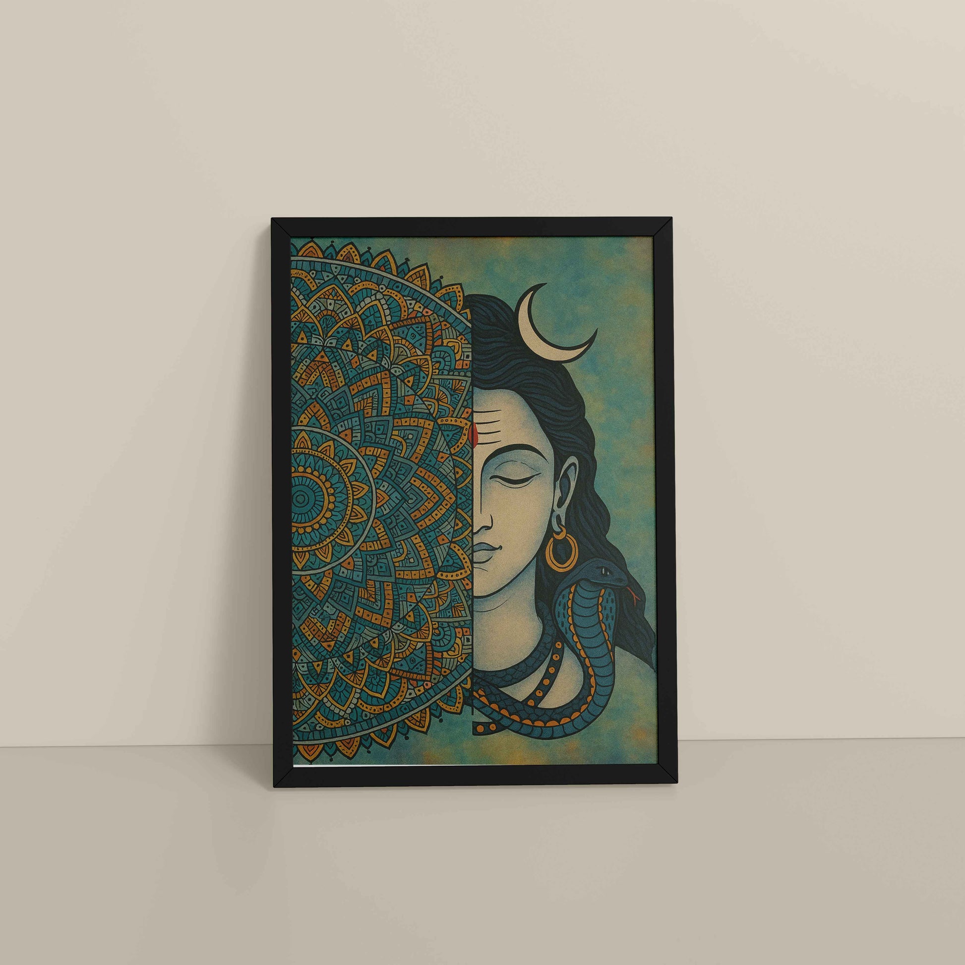 Floor View of Divine Meditator – Lord Shiva Mandala Artwork in Black Color Frame