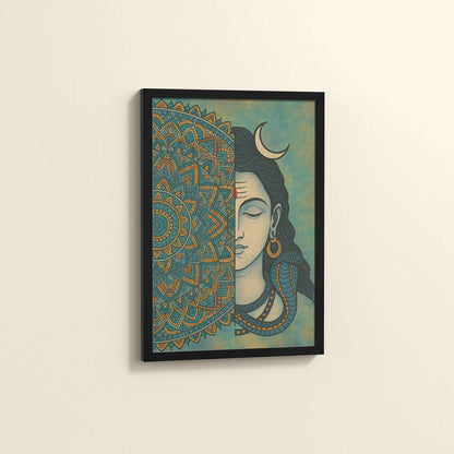 Side View of Divine Meditator – Lord Shiva Mandala Artwork in Black Color Frame