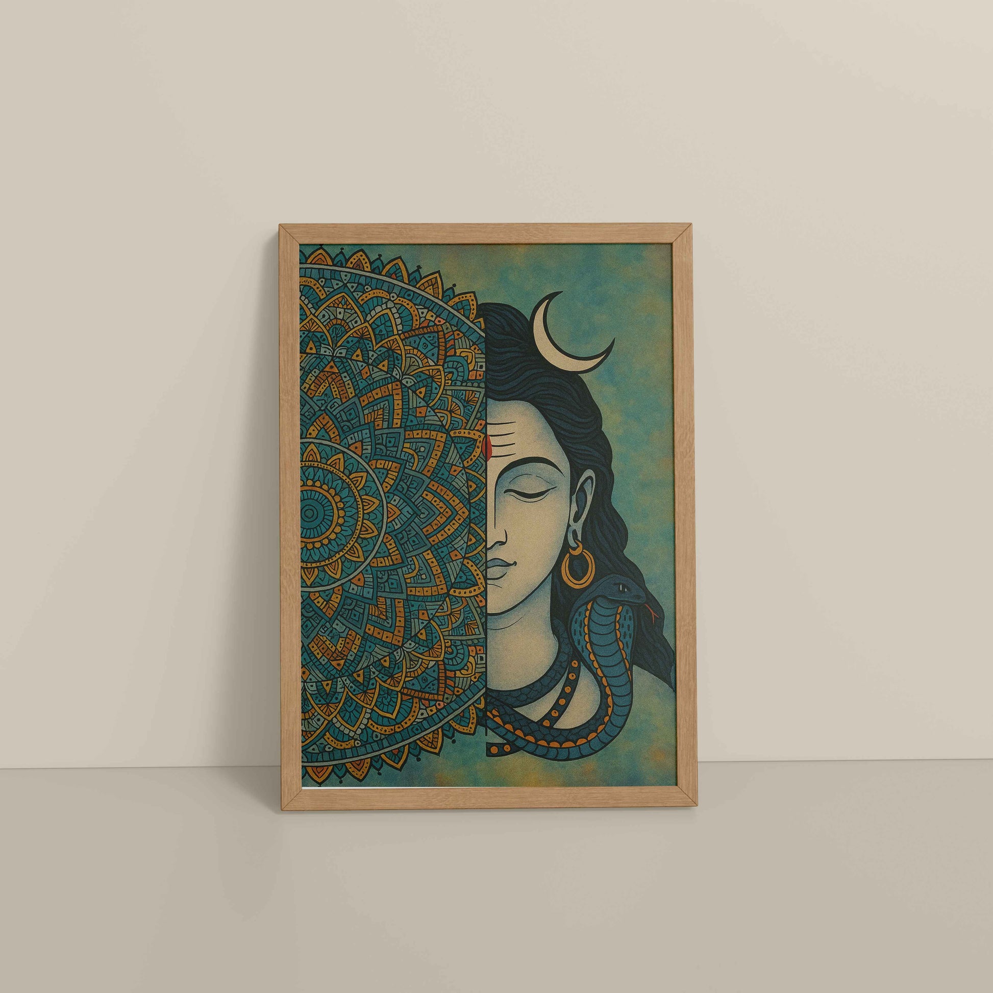 Floor View of Divine Meditator – Lord Shiva Mandala Artwork in Natrual Color Frame