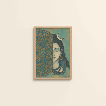 Wall View of Divine Meditator – Lord Shiva Mandala Artwork in Natrual Color Frame