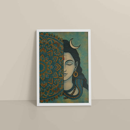 Floor View of Divine Meditator – Lord Shiva Mandala Artwork in White Color Frame