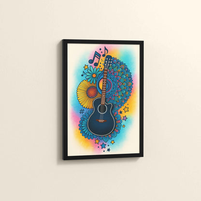 Side View of Sound of Color – Guitar Mandala Wall Frame in Black Color Frame