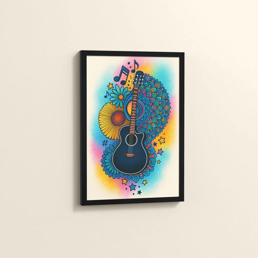 Side View of Sound of Color – Guitar Mandala Wall Frame in Black Color Frame