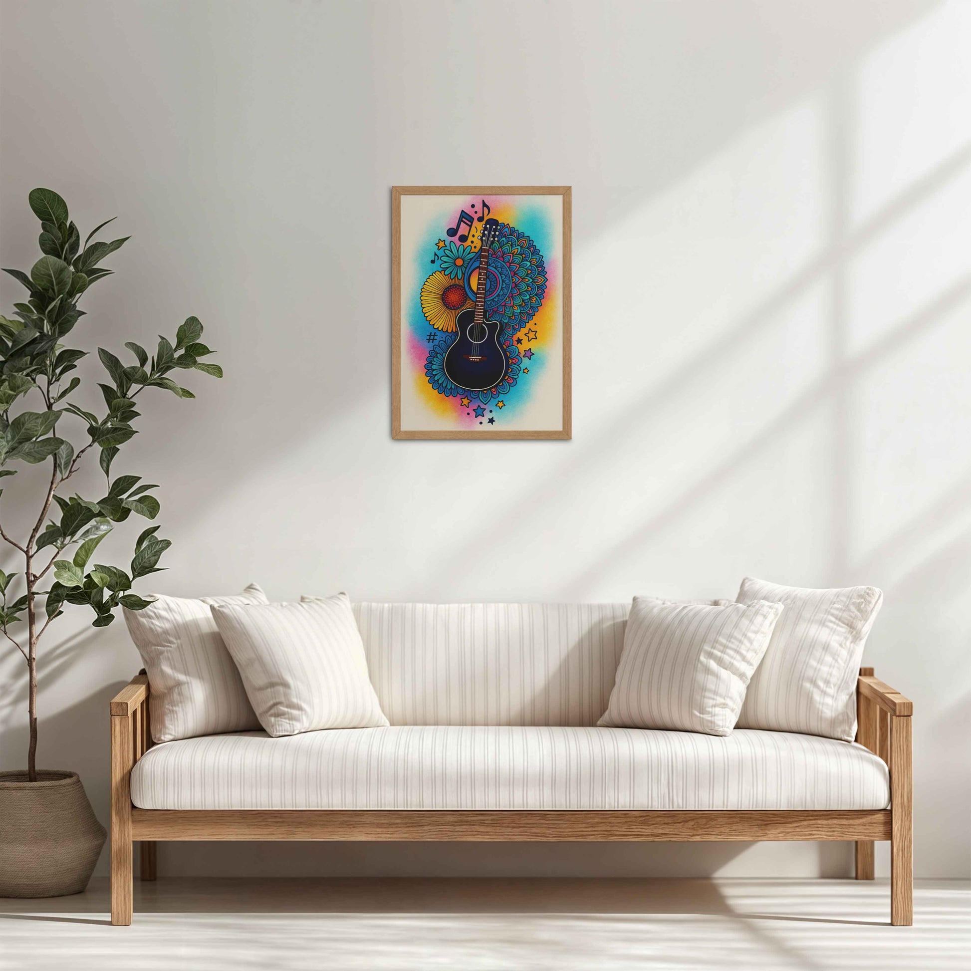Living Room Cabinet Table Preview of Sound of Color – Guitar Mandala Wall Frame in Natrual Color Frame
