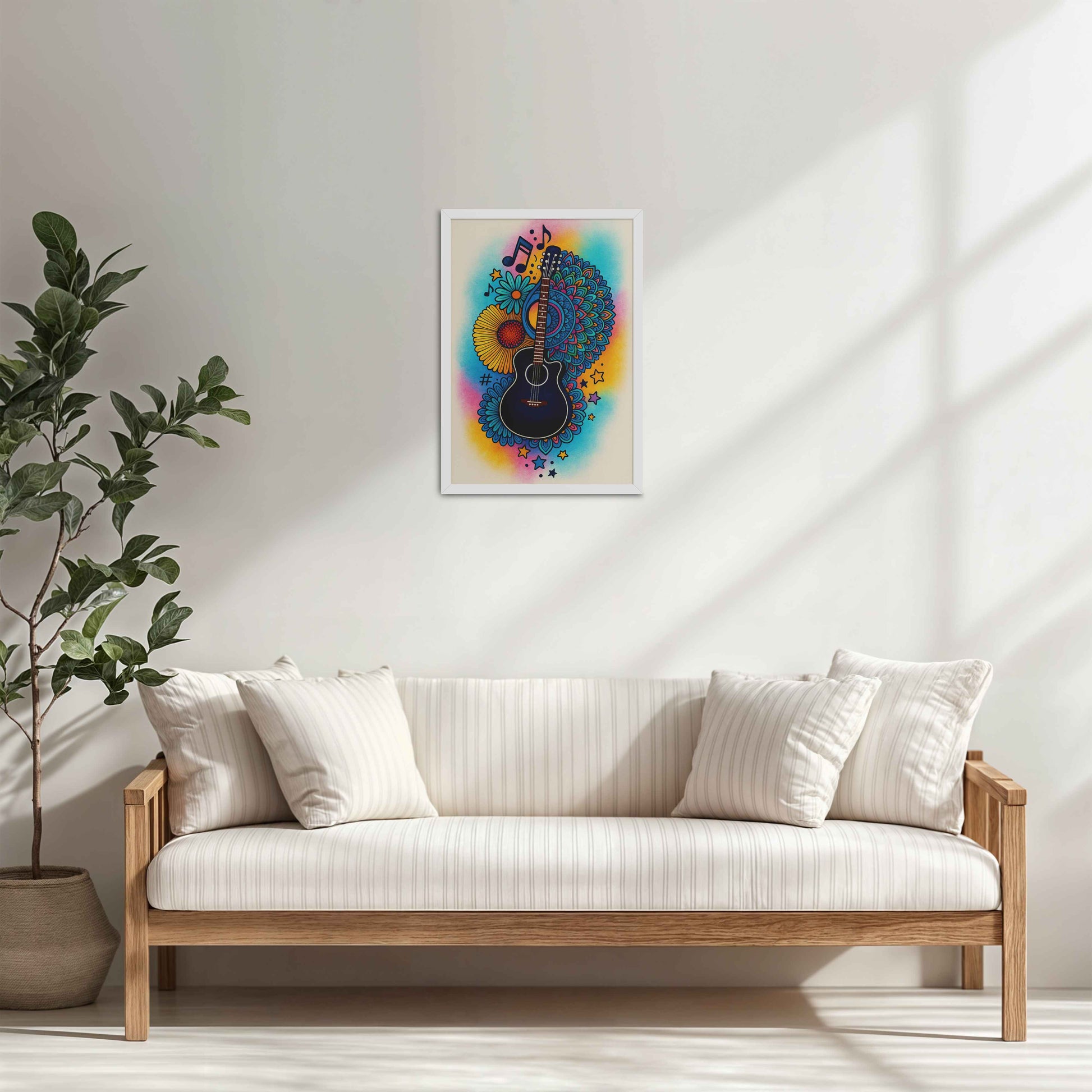 Living Room Cabinet Table Preview of Sound of Color – Guitar Mandala Wall Frame in White Color Frame