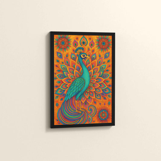 Side View of Serenity in Feathers – Peacock Mandala Wall Art in Black Color Frame