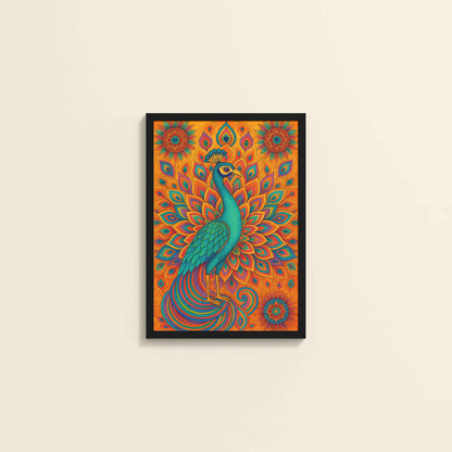 Wall View of Serenity in Feathers – Peacock Mandala Wall Art in Black Color Frame