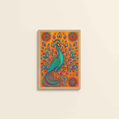 Wall View of Serenity in Feathers – Peacock Mandala Wall Art in Natrual Color Frame