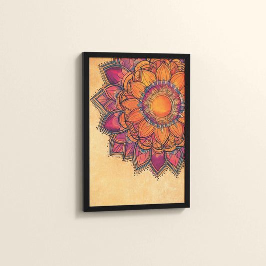 Side View of Sacred Bloom – Abstract Flower Mandala Painting in Black Color Frame