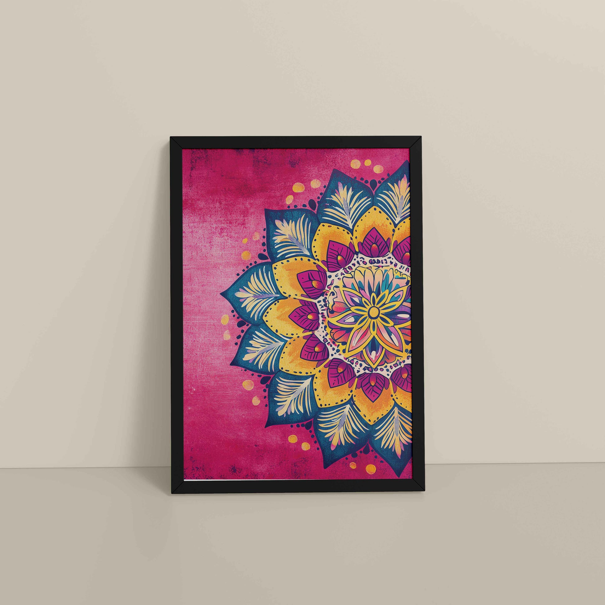 Floor View of Circle of Petals – Floral Mandala Art in Black Color Frame