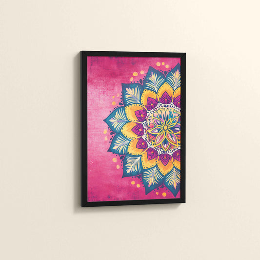 Side View of Circle of Petals – Floral Mandala Art in Black Color Frame