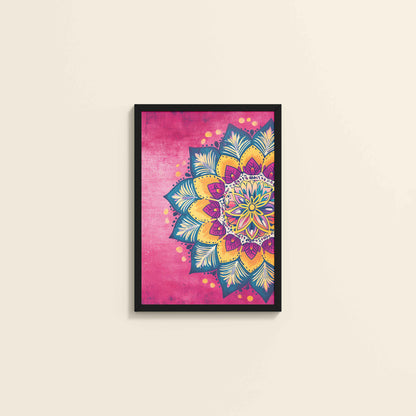 Wall View of Circle of Petals – Floral Mandala Art in Black Color Frame