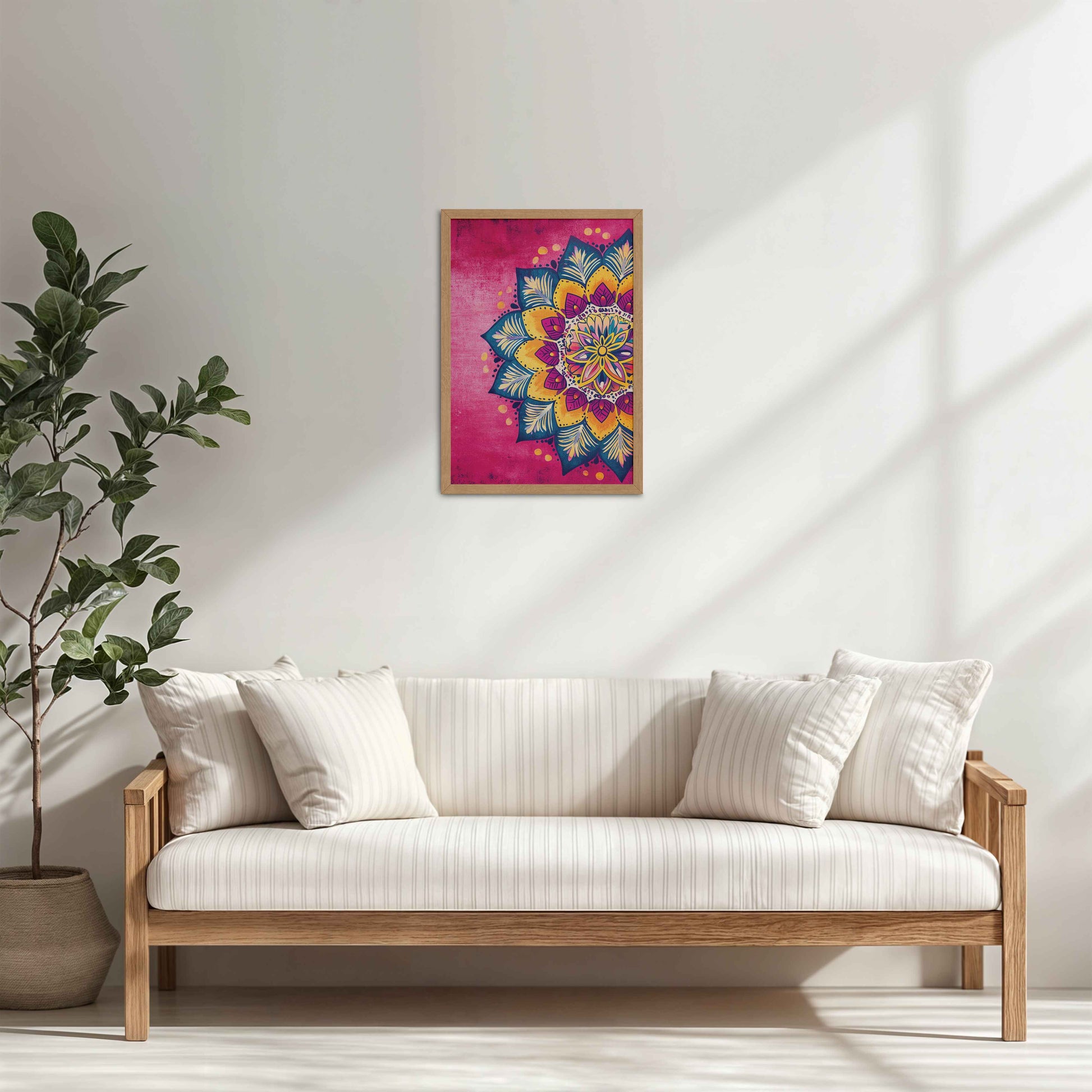 Living Room Cabinet Table Preview of Circle of Petals – Floral Mandala Art in Natrual Color Frame