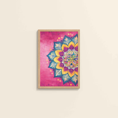 Wall View of Circle of Petals – Floral Mandala Art in Natrual Color Frame