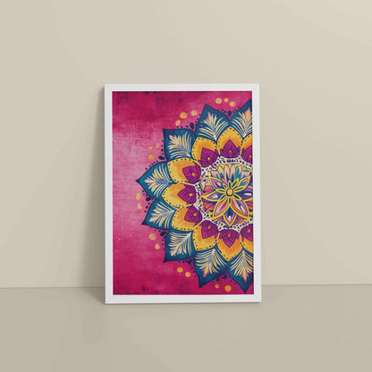 Floor View of Circle of Petals – Floral Mandala Art in White Color Frame