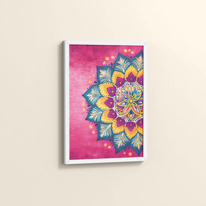 Side View of Circle of Petals – Floral Mandala Art in White Color Frame
