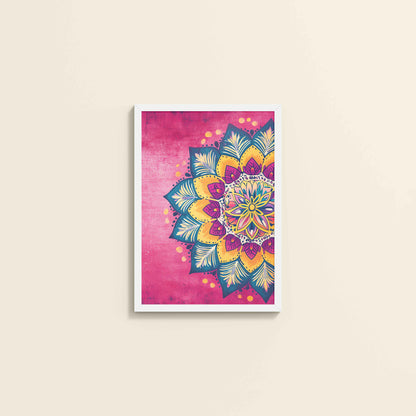 Wall View of Circle of Petals – Floral Mandala Art in White Color Frame
