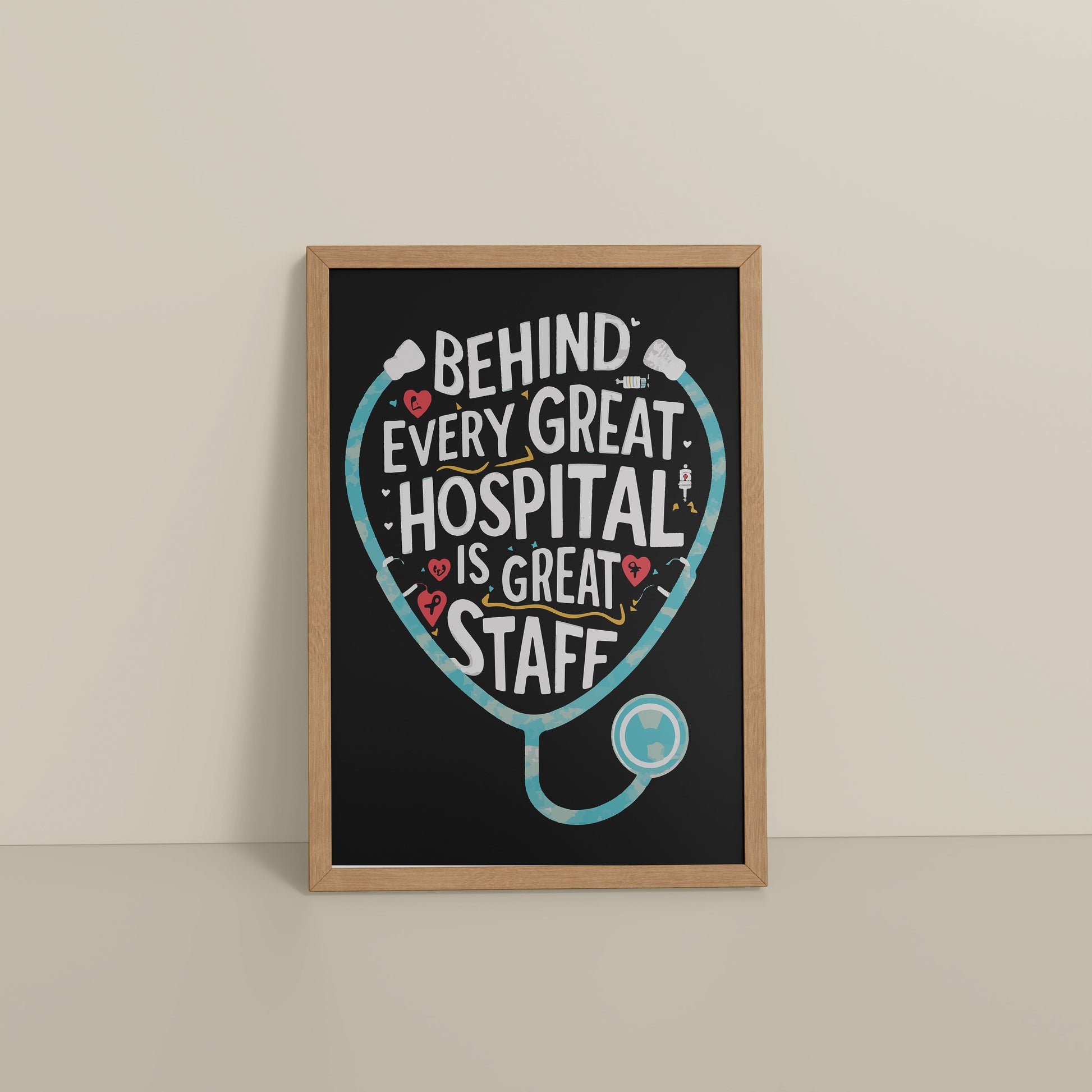 Floor View of The Heart of the Hospital – Staff Appreciation Wall Decor in Natrual Color Frame
