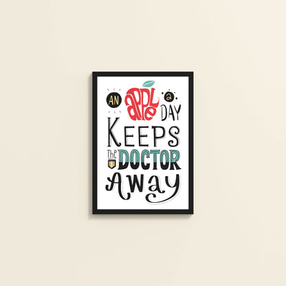 Wall View of One Apple Away – Keeps the Doctor Away Quote Wall Art in Black Color Frame