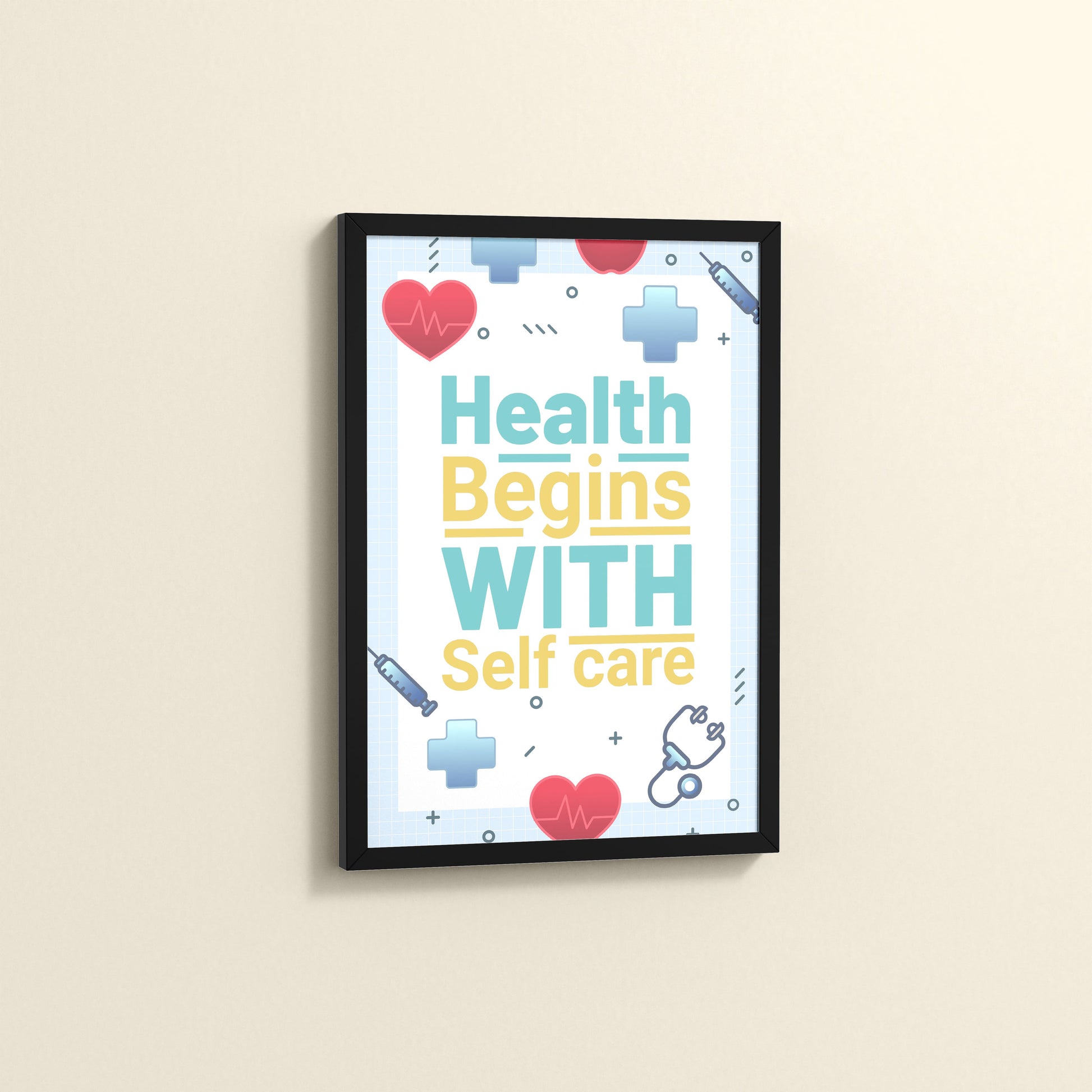 Side View of Health Begins with Self Care Inspirational Quote Photo Frame in Black Color Frame