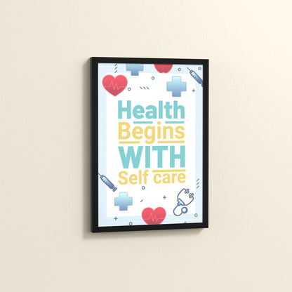 Side View of Health Begins with Self Care Inspirational Quote Photo Frame in Black Color Frame