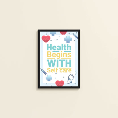Wall View of Health Begins with Self Care Inspirational Quote Photo Frame in Black Color Frame