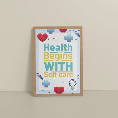 Floor View of Health Begins with Self Care Inspirational Quote Photo Frame in Natrual Color Frame