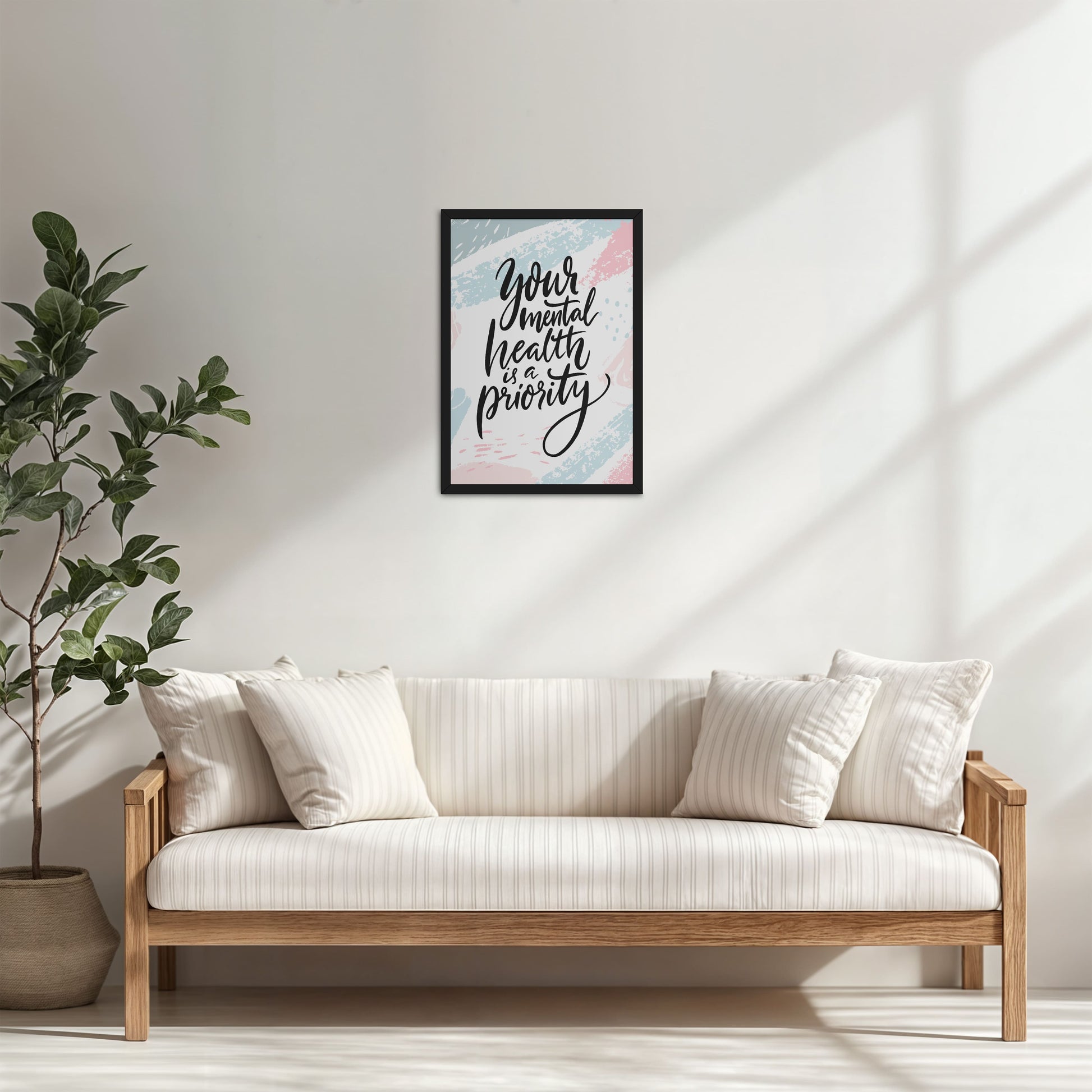 Living Room Cabinet Table Preview of Mental Health First – Motivational Wall Art Frame in Black Color Frame