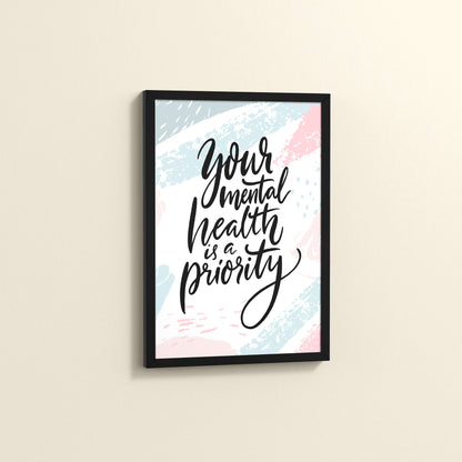 Side View of Mental Health First – Motivational Wall Art Frame in Black Color Frame