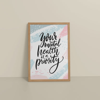 Floor View of Mental Health First – Motivational Wall Art Frame in Natrual Color Frame