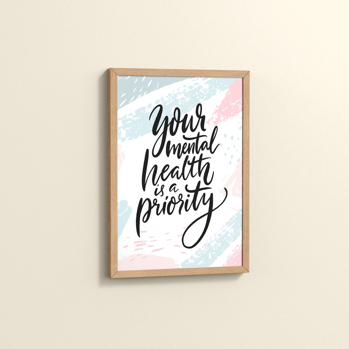 Side View of Mental Health First – Motivational Wall Art Frame in Natrual Color Frame