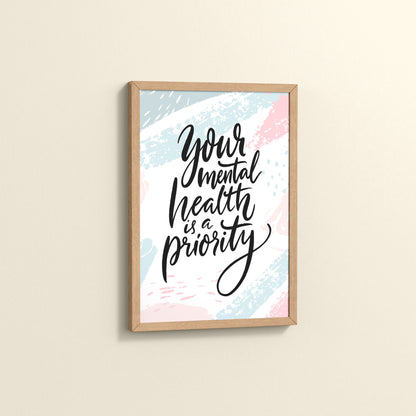 Side View of Mental Health First – Motivational Wall Art Frame in Natrual Color Frame