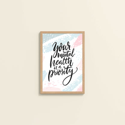 Wall View of Mental Health First – Motivational Wall Art Frame in Natrual Color Frame