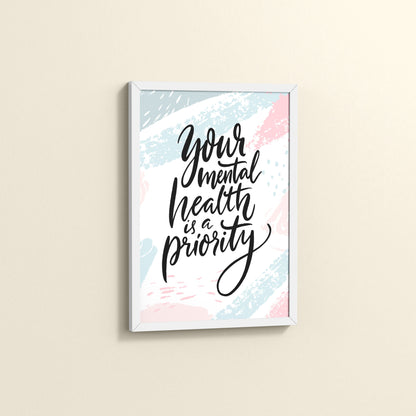 Side View of Mental Health First – Motivational Wall Art Frame in White Color Frame