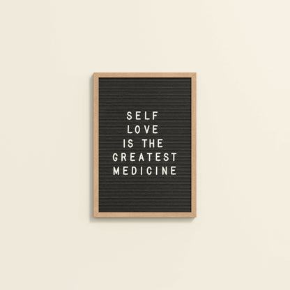 Wall View of Self-Love is the Greatest Medicine – Inspirational Quote Frame in Natrual Color Frame