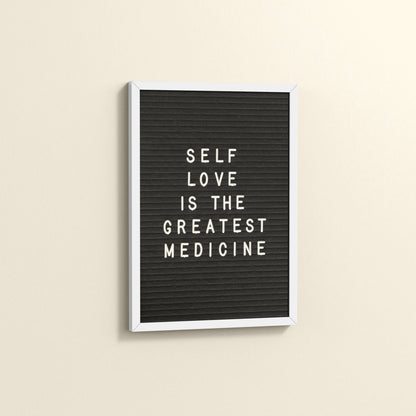 Side View of Self-Love is the Greatest Medicine – Inspirational Quote Frame in White Color Frame
